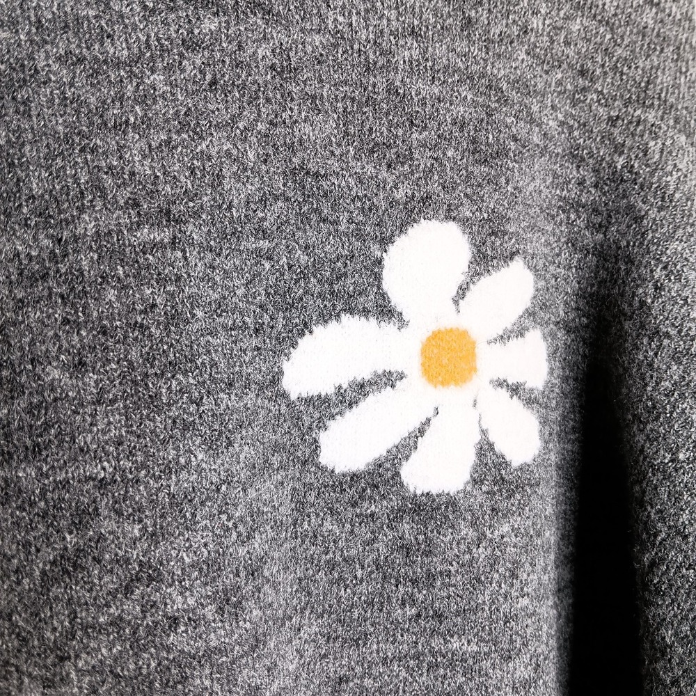 Natural Life Intarsia Icon Sweater M Charcoal Daisy Boxy Pullover Crew Neck Cozy - Picture 5 of 10